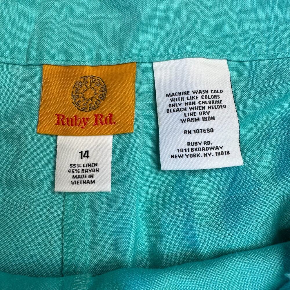 Ruby Rd. Ankle Pants Teal Linen Rayon Blend Solid Taper Leg Womens Sz 14 - Picture 2 of 6